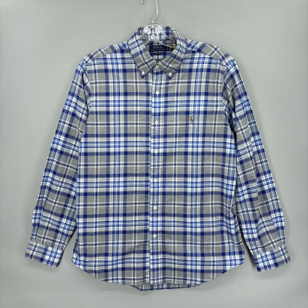 Polo Ralph Lauren Shirt Mens L Blue Plaid Classic Fit Button Down Long Sleeve